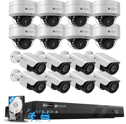 4COVR PoE 16 Camera Security System for Business, AI Human Vehicle Detection, 8 Dome IK10 Vandal-Proof 8 Bullet 5MP Wired IP Camera IP67, Remote Access, 16 Channel 4K NVR with 4TB HDD, LYH54A5M1616