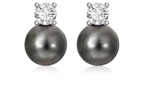 Hipearl 10-12mm Klassische Ohrstecker Muschelperlen Schwarze Tahiti Perle Ohrringe Frauen Mutter Tochter 18k vergoldet Geburtstagsgeschenk für Sie (Schwarz)