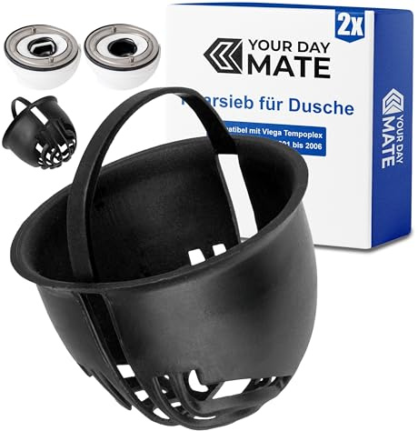 Haarsieb für Dusche, 2 Stück, Schwarz, kompatibel mit Viega Tempoplex für Baureihe ab 2001-2006, Ersatz Tauchrohr Haarfänger Dusche für Modell 6958.96, 625 221, Haarfilter Siebeinsatz Ablauf Siphon