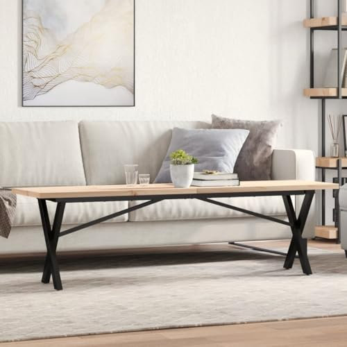 Homgoday Couchtisch X-Gestell Tischbeine Tischgestell Tischfusse Möbelfüße Tischkufen Tischgestell für Moderne Couchtisch, kafftisch, Wohnzimmer 160x40x45,5 cm Massivholz Kiefer Gusseisen