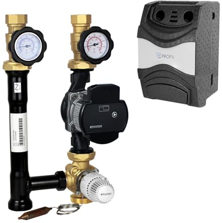 ENVIRON- Heizkreispumpengruppe EN002 DN25 mit Hocheffizienzpumpe, Drei-Wege-Mischer und Thermostatkopf 20-70°C | Made in Germany | Heizung Fußbodenheizung (Environ Ecostar II 25/6)