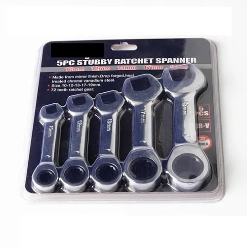 Chiave a Cricchetto con Testa Flessibile, 1 chiave a 72 denti con manico corto CRV Quick Open Reversibile Combinazione Chiave inglese tozza Strumenti di riparazione auto 8-19mm(5Pcs 10-19mm)