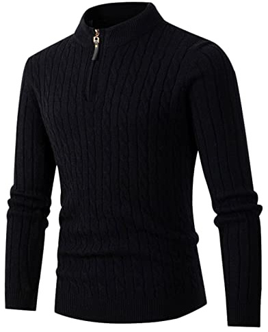 Générique Pull Homme Hiver Chaud Tricot Torsade Mode Pulls col Montant zippé Quart Casual Pullover à Manche Longue avec Fermeture éclair Cardigan Grande Taille Basique Couleur uni épais Chandail