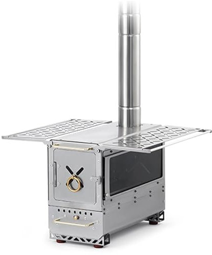 SHANGDAOYU Stufa A Legna Campeggio, Stufa A Legna Portatile,Acciaio Inossidabile Spessorato, Vetro Rimovibile Resistente alle Alte Temperature A 800°,può Essere Utilizzata for Il Campeggio All'aperto