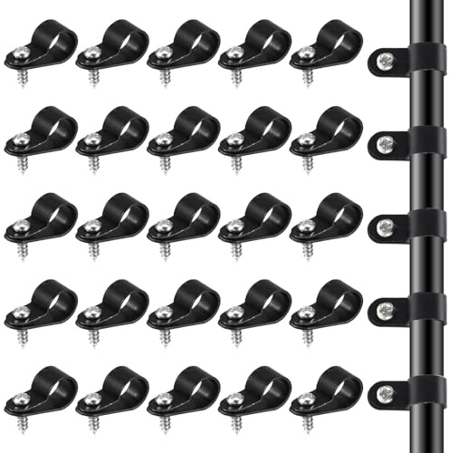 JJUNW 50 Stück R-Kabelklemmen, Schwarze Kabelklemmen mit Schrauben Kunststoff R Typ Cable Clip für Kabelmanagement Kabel Klemmen zum Schrauben für Draht Kabel Schlauch(1/2 zoll)