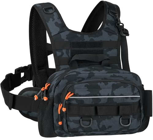 QualyQualy Tactical Chest Rig Large Chest Bag for Men Sport Chest Pack for Outdoor, Tactical Vest for Hiking, Cycling, Travel (Black Camo)