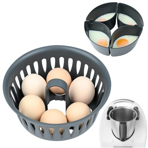 DARENYI Cocedor de Huevos 2 en 1,Escalfador de Huevos,Compatible con TM31,TM5,TM6,Accesorios para Thermomix cesta de cocción y hervido de huevos(17 * 17 * 7cm,gris)