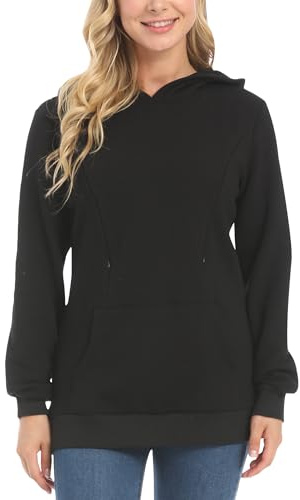 FEOYA Felpe con Cappuccio Premaman Moda Casual Caldo Felpa Allattamento Donna Invernali XS-XXL
