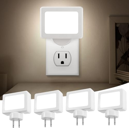 GODUORA 4-Pack LED Night Light Plug in with Adjustable 180° Swivel Head, Dusk to Dawn Auto On/Off, Daylight 5000K 100LM, for Kitchen Counter, Desk, Staircase, Hallway, BathroomNon-Dimmable