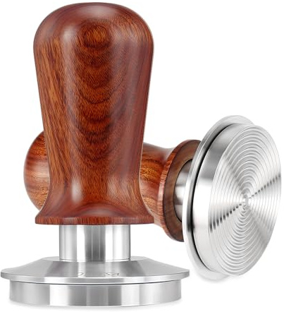 DIBTSA Espresso Tamper 53.3mm,Federbelasteter Kaffeestampfer mit 53.3mm 304-Edelstahl-Riffelbasis und echtes Holzgriff – perfektes Espresso-Zubeh