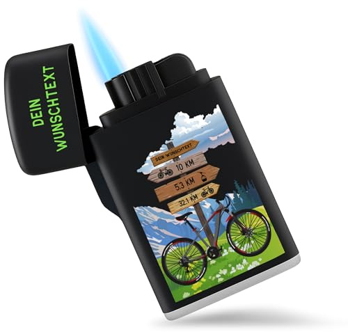 Feuerzeug Sturmfeuerzeug - Radsport - Fahrrad Geschenk Fahrradliebhaber mit Wunschtext personalisiert I Radfahren Geschenke Fahrradfahrer I Fahrradfans I Bike Fan - 6,5 x 4 cm - Schwarz