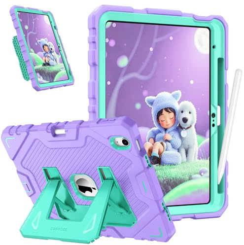 FINTIE Kid-Friendly Case for iPad (A16) 11th Gen 11 Inch, iPad 10th Gen | for iPad 10th Generation 10.9, Rugged Heavy Duty Shockproof Kickstand Cover, Portrait & Landscape Viewing, Lilac-Green