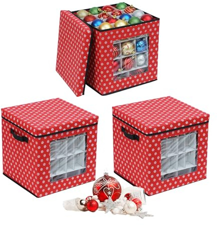 Relaxdays Weihnachtskugel Aufbewahrungsbox, 3er Set, HBT: 33 x 33 x 33 cm, Vlies, Pappe, Weihnachtskugelkiste, Farbwahl