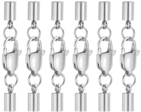 QUARKZMAN 6 Juegos De Topes De Cordón De Cuero De 3.5mm Con Cierres De Garra De Langosta, Terminales De Cordón De Acero Inoxidable Para Fabricación De Joyería Collares Pulseras, Plata