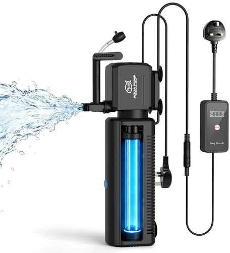 ITIY Aquarium Filter 4-in-1 Fish Tank U-V Light Filter with Timer, Internal Aquarium Pump with Oxygenation Rainfall Water Pumping Mode for Freshwater & Saltwater Tanks (6W 500L/H)