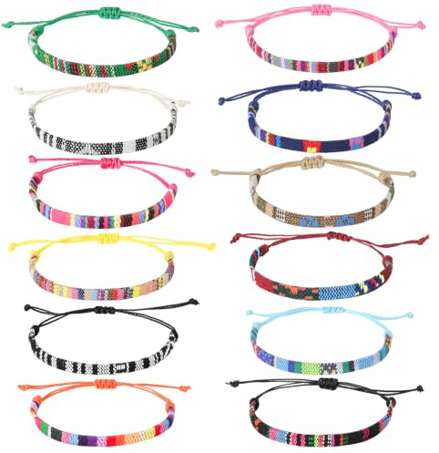Coicok 12 Pièces Bracelet Enfant, Bracelets Tressés Réglables Multicolores, Bracelet Bresilien, Fait à la Main, les Anniversaires Fêtes d'école, Amitié pour Enfant Femme Garçon