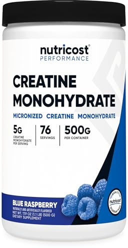 Nutricost Creatine Monohydrate Powder (Blue Raspberry), 500 Grams (1.1 LBS)