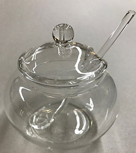 Weis Zuckerdose aus Glas inkl. Deckel und Löffel mit 10cm Durchmesser, 14582