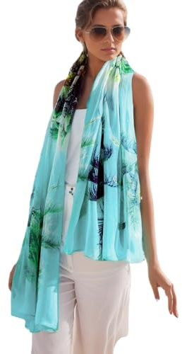 Prettystern Damas Xxl Estola De Seda Verano Paño De Seda Gasa Bufanda De Seda Pareo Chal Colorido Azul Y04