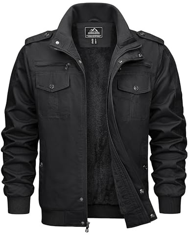 KEFITEVD Vestes Polaires Militaires pour Hommes Veste de Travail Chaude Hiver Multi Poches Manteau de Chasse Doux,Noir,S