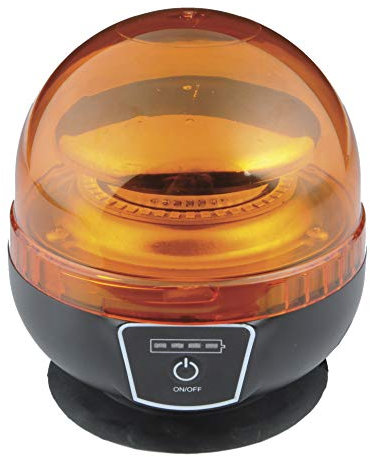 Rotativo LED Color Ámbar Batería litio Recargable, Homologado R65 18W - Autónomo, Luz Advertencia Coche Señalización, Tractor, Grúa, Vehículos Agrícolas y transporte emergencia y prioritario