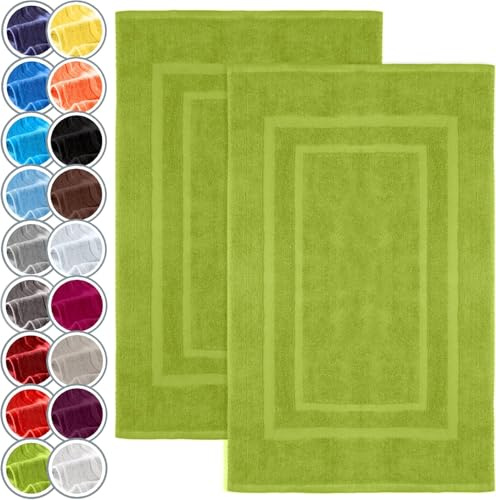NatureMark Lot de 2 Tapis de Bain 50x80 cm – Coton Éponge 800 g/m² – Tapis Salle de Bain Épais et Très Absorbant – Séchage Rapide – sans Base Caoutchouc – Vert Pomme