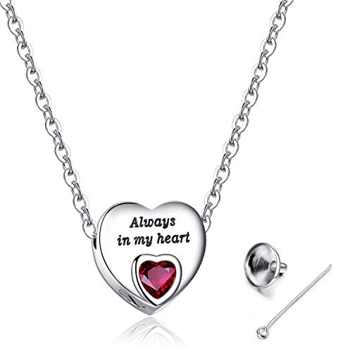 Always in My Heart Urn Necklace for Ashes Birthstone Cremation Jewelry Keepsake Holder Memorial Locket Necklace Pendant