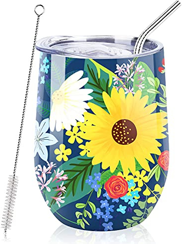 NymphFable 12oz Blume Thermobecher Kaffeebecher To Go Edelstahl Weinglas Mit Deckel Geschenke für Frauen
