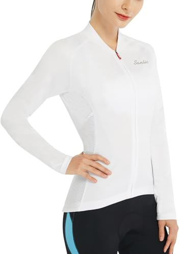 Santic Fahrradtrikot Damen Langarm Radtrikot Damen Fahrradshirt Radshirt MTB mit Taschen Weiß EU M
