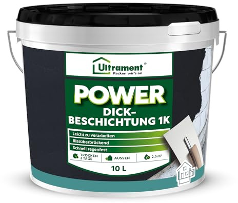 Ultrament Power Dickbeschichtung 1K 30 L | Bitumen-Dickbeschichtung für großflächige Bauwerksabdichtungen gegen Feuchtigkeit & Spritzwasser
