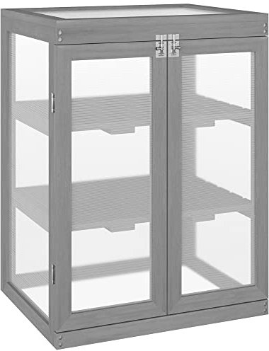 Outsunny 3-tier Wood Greenhouse Garden Polycarbonate Cold Frame Balcony Grow House w/ Storage Shelf for Plants, Flowers, Dark Grey