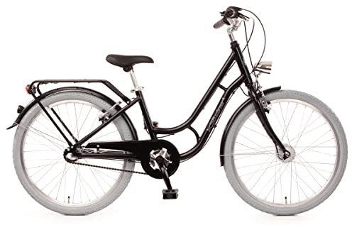 Bachtenkirch 24 Zoll Hollandrad für Kinder Buleva - Kinderfahrrad für Mädchen - mit Handbremse, Rücktritt, Gepäckträger, Fahrradständer und Beleuchtung - ab 8 Jahre (Schwarz)