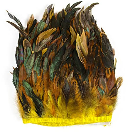 Raibertin Coque Rooster Hackle Feder Fransen Trim für Kostüm Basteln Kleid Dekoration Schlappen Feder Trim Ribbon DIY Umhang Schal Rock Halloween Karneval Kleidung Nähen Dekor (Gelb)