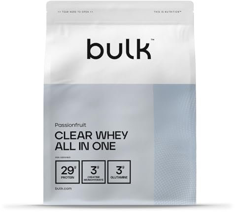 Bulk Clear Whey All in One, Protein Powder Shake With Creatine, Glutamine, BCAA, Carbohydrates, Passion Fruit, 500 g, 10 Servings, Packaging May Vary