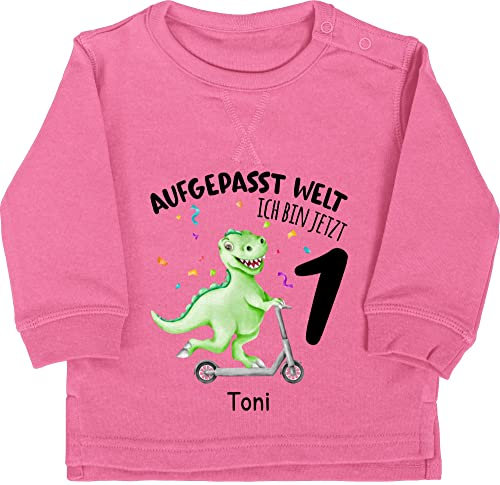 Baby Pullover Jungen Mädchen - Aufgepasst Welt Ich bin jetzt 1 Dino I 1. Geburtstag Dinosaurier - 18/24 Monate - Pink - gifts for 1-year-old 1.geburtstag jährige langarm eins pullover.