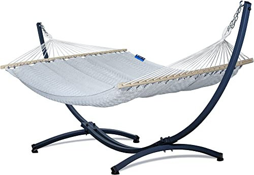 Potenza Outdoor Hängematte mit Verzinkter Gestell für 2 Personen I 100% Baumwolle Medelin Stabhängematte 215x140, 160kg I Hängemattengestell 220kg, wetterfest