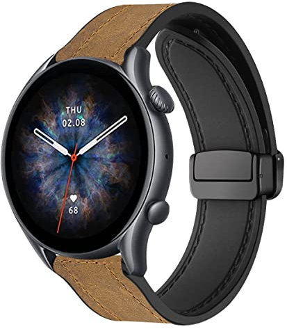 Magnetische Armbänder für Amazfit GTR 3 / GTR3 Pro Armband für Männer und Frauen, 22MM Magnetische Leder Silikon Hybrid Ersatzarmband Kompatibel mit Amazfit GTR 3 / GTR3 Pro (J)