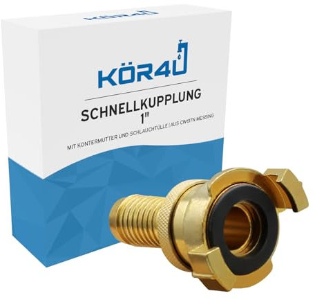 kör4u Schnellkupplung, 1 Zoll, mit Kontermutter und Schlauchtülle, aus Messing