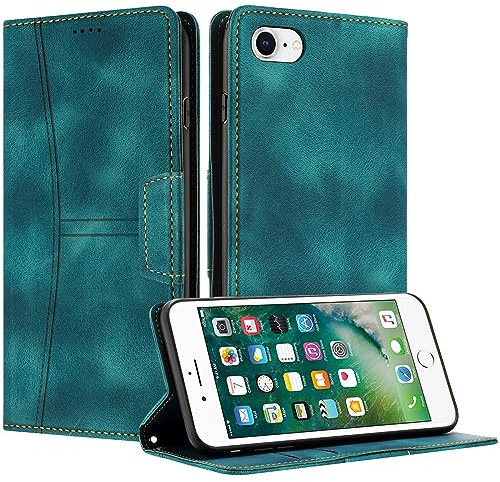 Radoo Kompatible iPhone 7/8 / SE 2020 / SE 2022 Hülle, Faltbare PU Premium Leder Flip Handyhülle mit Kartensteckplatzständer Magnetverschluss Stoßfeste Lederhülle (grün)