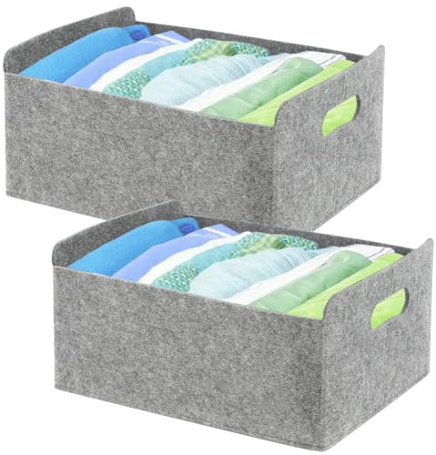 Yuragim 2er Set Stabiler Filzkorb In Grau,Filzkorb Aufbewahrungskorb Stoff Grau Filz Ordnungskorb Aufbewahrungsboxen Aus Stoff für Kleidung 31x25x15cm