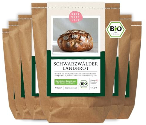Bio Schwarzwälder Landbrot Brot Backmischung - Brotbackmischung für rustikales Brot - auch für Brotbackautomat geeignet - Bake with Love - (6er Pack)