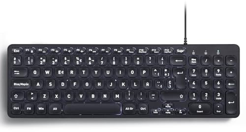 Perixx PERIBOARD-333 Teclado Compacto USB retroiluminado con Cable - Teclas de Tijera Tipo X - Retroiluminación Blanca - Negro - QWERTY español..