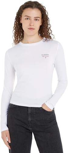 Tommy Jeans Donna Maglietta Maniche Lunghe Slim Fit Essential Senza Cappuccio, Bianco (White), XXS