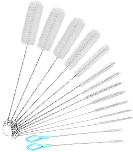 SSKHE 12 Stücke Reinigungsbürste Set Stroh Bürste Reagenzglas Bürste Spritzpistole Bürste Wasserflasche Bürste Tube Bürste Milchflasche Bürste 2PCS Stroh Bürste mit Griff (weiß)