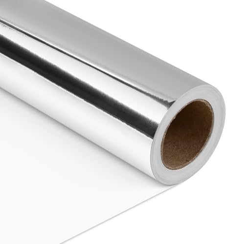 NESCCI Silber-metallisches Geschenkpapier, einfarbig, Geschenkpapier, perfekt für Hochzeit, Valentinstag, Geburtstag, Weihnachten, Babyparty (45 x 100 cm)
