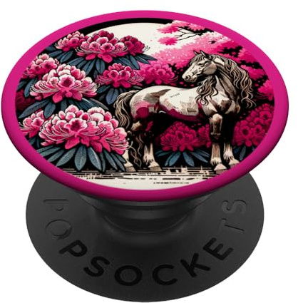 White horse and Rhododendron Flowers Clydesdale PopSockets Swappable PopGrip