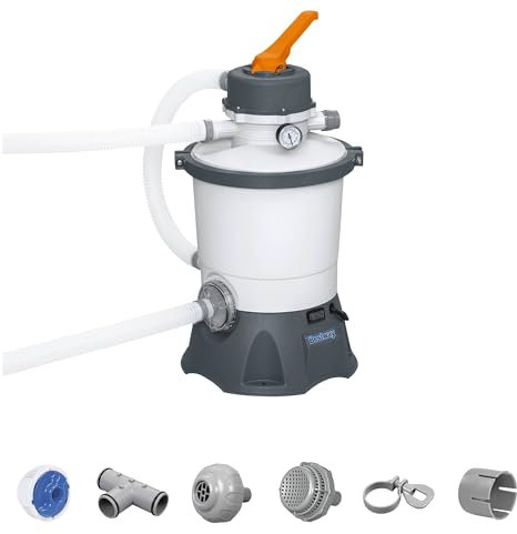 Bestway Flowclear Sandfilterpumpe Pumpe mit ChemConnect, Vorfiltersieb und oberer Flanschklemme für oberirdische Pools, Weiß