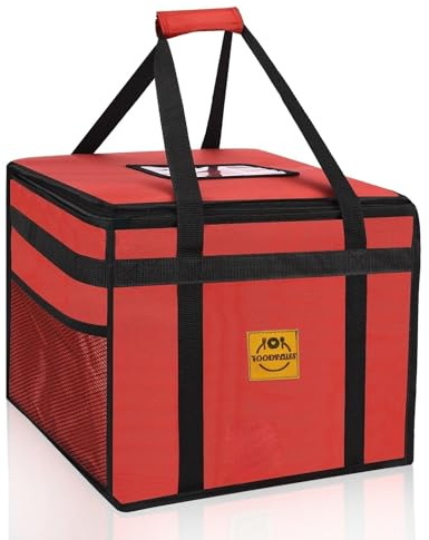 Foodpluss Premium Red Hot Food Delivery Bag 45L - Pizza Boxes, Thermal Bags for Uber Eats & Just Eat/Deliveroo - Insulated Large Cooler Box for Fresh Food Groceries Shopping/Picnic