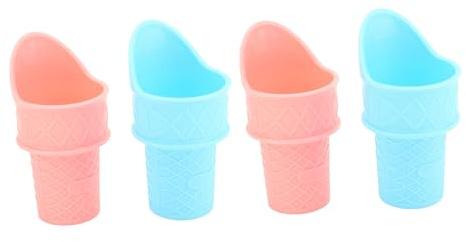 Plastic Ice Cream Cone Holder, Ice Cream Snow Cone Rack, Ice Cream Cone Reusable Kiddie Cones Food Grade Ice Cream Plastic Cup Spoon for Birthday Party, Gifts for Kids 4Pcs