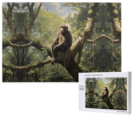 Monkey Sitting On A Tree Puzzles For Adult 1000 Pieces Wooden Jigsaw For Family Friend Home Decor Wall Art 29.5 X 19.7 In